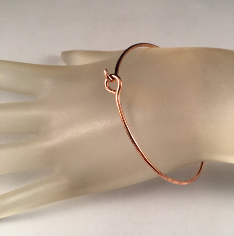 Copper Bangle Bracelet Hook /& Circle Handmade Bangle Bracelet in Eight Sizes Opens to Fit Easily on Wrist