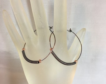 Handmade Antique Copper Hoop Earrings with Coils, One-of-a-Kind