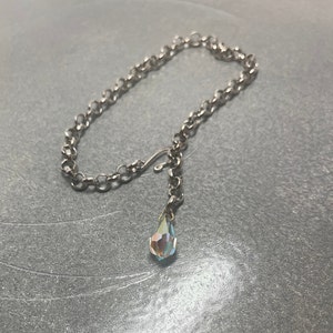 Silver Ankle Bracelet with Vintage Crystal Teardrop Charm on Silver Rolo Chain Adjustable to 10.5 Inches One of a Kind image 9