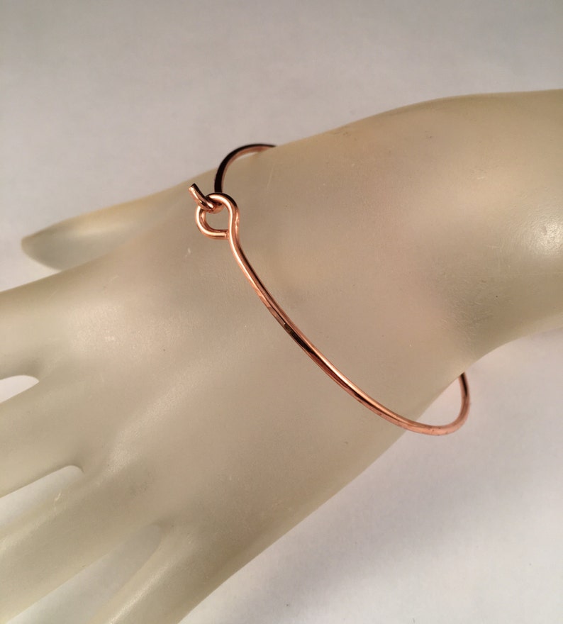 Copper Bangle Bracelet Hook /& Circle Handmade Bangle Bracelet in Eight Sizes Opens to Fit Easily on Wrist
