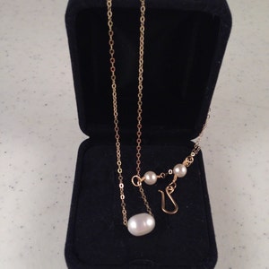 Floating Pearl Necklace on 14kt Gold Filled Chain with Wire Wrapped Pearls on Each End of Chain in your Choice of Length from 15 to 20 image 3