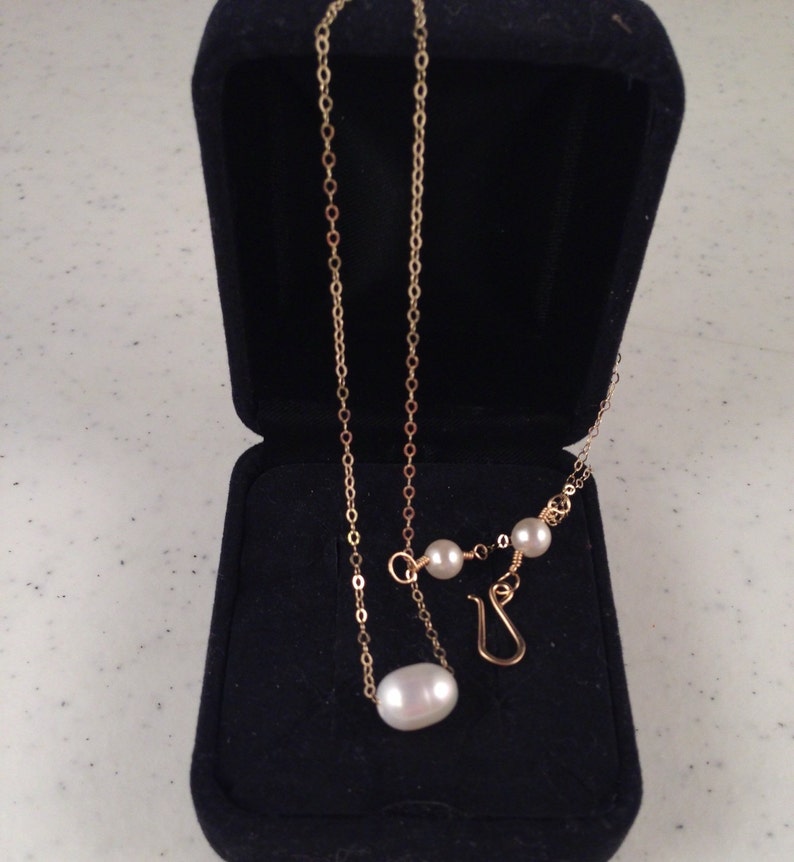 Floating Pearl Necklace on 14kt Gold Filled Chain with Wire Wrapped Pearls on Each End of Chain in your Choice of Length from 15 to 20 image 3