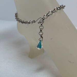 Silver Ankle Bracelet with Vintage Crystal Teardrop Charm on Silver Rolo Chain Adjustable to 10.5 Inches One of a Kind image 4
