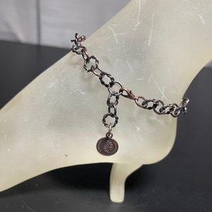 Antique Cooper Ankle Bracelet with Antique Copper Chinese Coin Charm Adjustable Handmade Anklet with Your Choice of Length and Clasp image 10