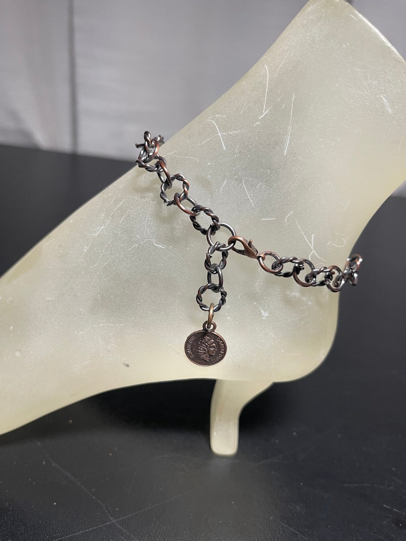 Antique Cooper Ankle Bracelet with Antique Copper Chinese Coin Charm Adjustable Handmade Anklet with Your Choice of Length and Clasp image 10