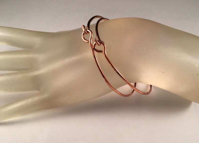 Copper Bangle Bracelet Hook /& Circle Handmade Bangle Bracelet in Eight Sizes Opens to Fit Easily on Wrist