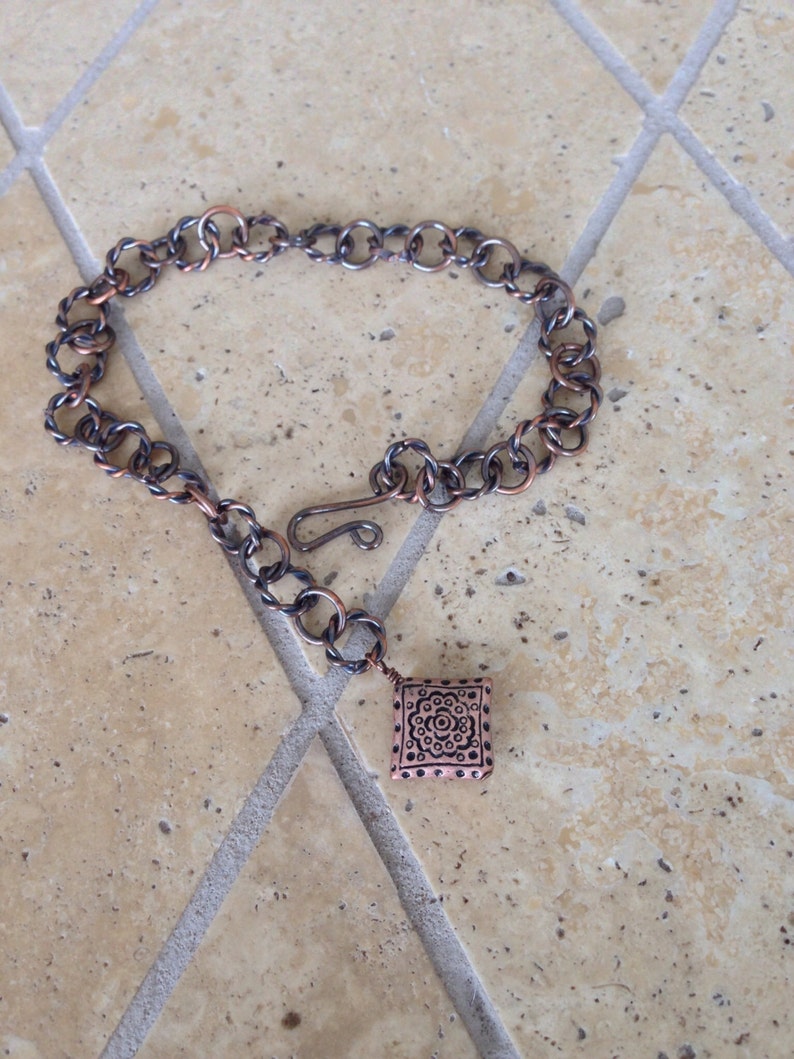 Antique Copper Anklet with Antique Copper Wire Wrapped Copper Charm 10.5 With Your Choice of Length and Clasp image 3