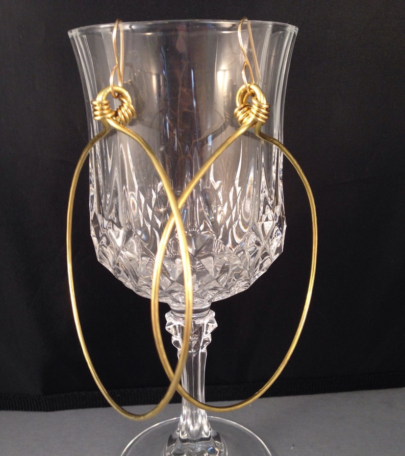 Extra Large Gold Hoop Earrings on 14kt Gold Filled Earwires, Hammered 3 Inch Diameter or 2 Inch Diameter Brass Hoops image 2