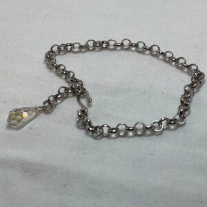 Silver Ankle Bracelet with Vintage Crystal Teardrop Charm on Silver Rolo Chain Adjustable to 10.5 Inches One of a Kind image 5