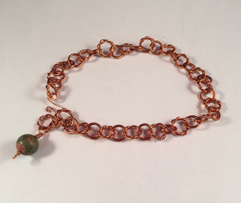 Copper Ankle Bracelet with Unakite Bead Charm in your Choice of Length and Clasp image 4