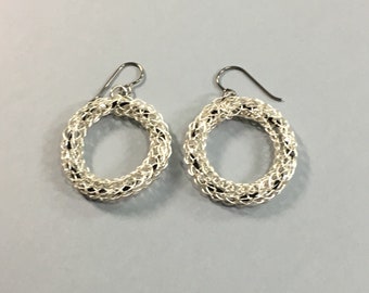 Silver Viking Knit Hoop Earrings ON SALE Black Accents on Antique Silver Niobium Ear Wires 1.75 Inches Long 1.25 Inches Wide One of a Kind