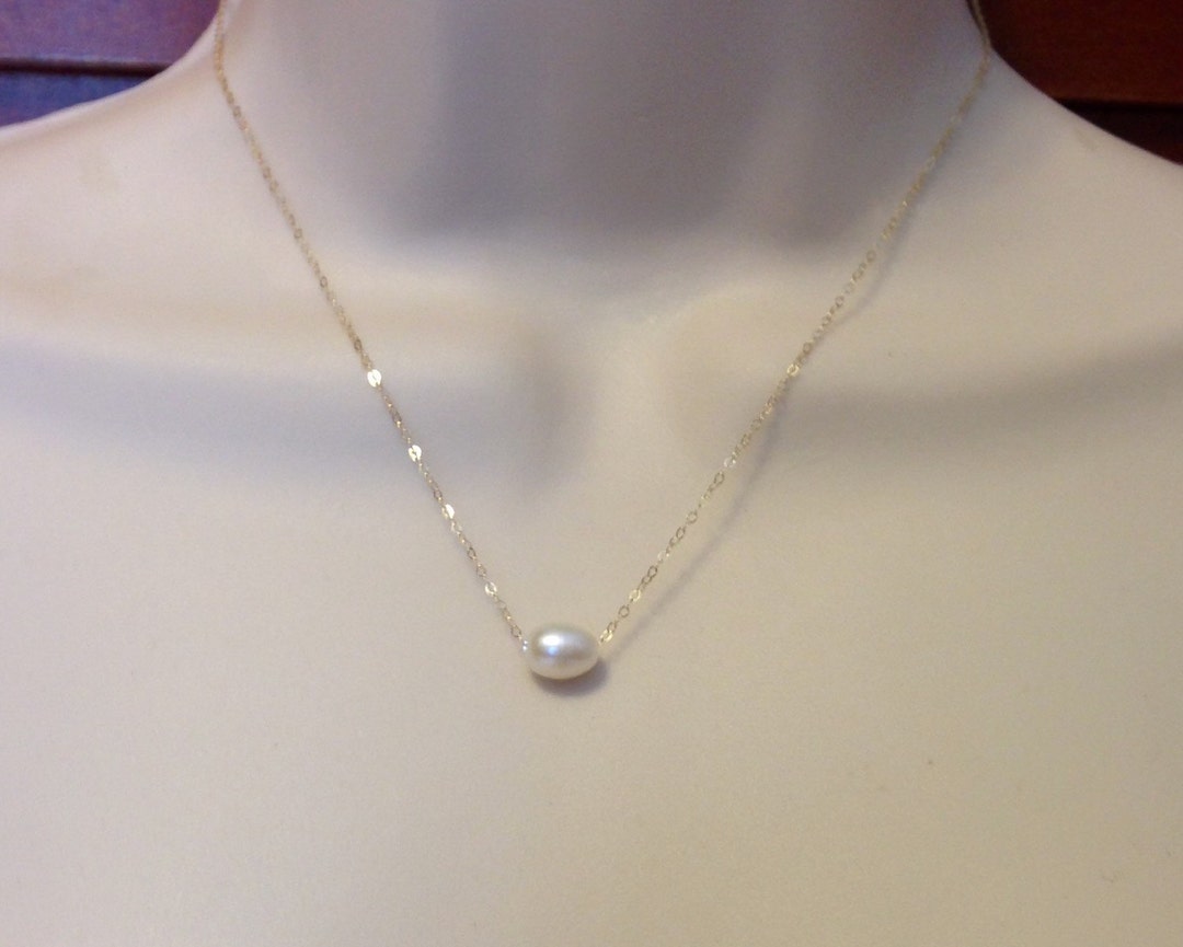 Floating Pearl Necklace on 14kt Gold Filled Chain or Sterling Silver ...