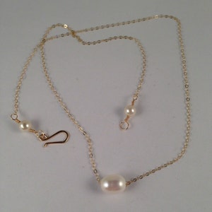 Floating Pearl Necklace on 14kt Gold Filled Chain with Wire Wrapped Pearls on Each End of Chain in your Choice of Length from 15 to 20 image 4