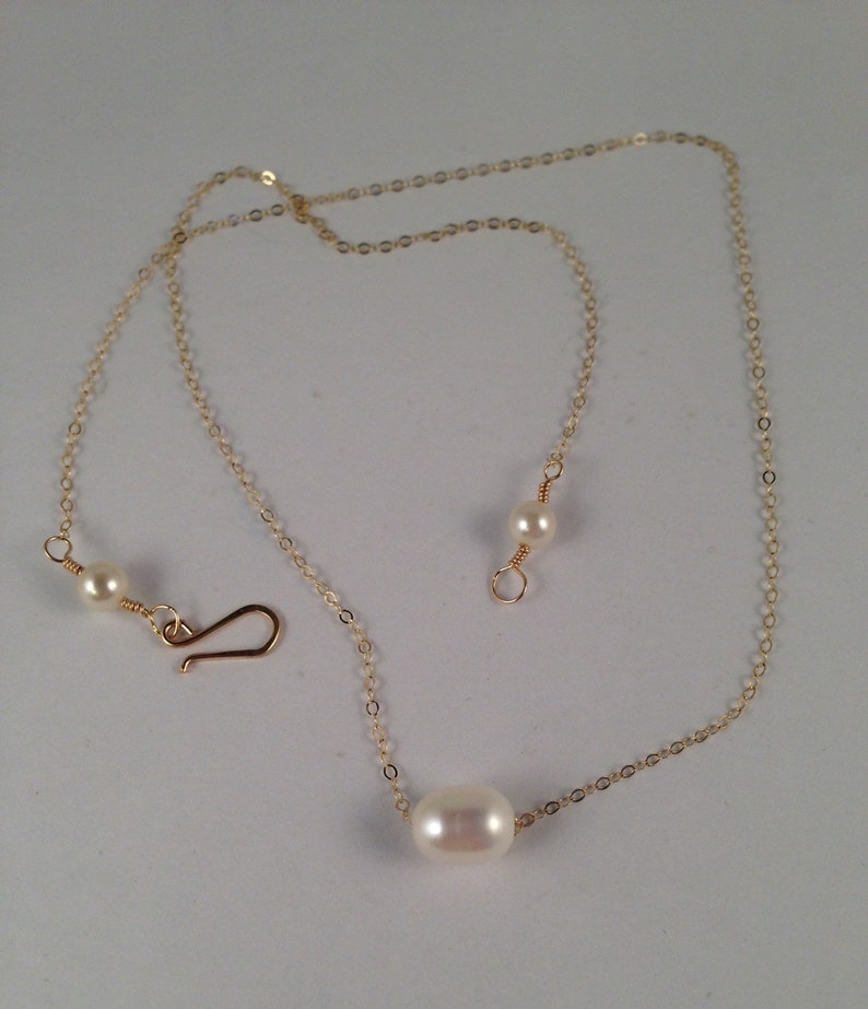 Floating Pearl Necklace on 14kt Gold Filled Chain with Wire Wrapped Pearls on Each End of Chain in your Choice of Length from 15 to 20 image 4