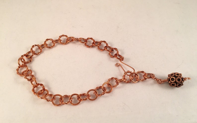 Copper Ankle Bracelet with Antique Copper 12mm Bead Charm Adjustable with Your Choice of Length and Clasp image 3