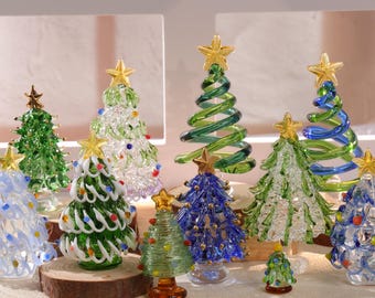 Handmade Christmas Glass Sculptures, Glass Christmas Tree Figurines, Holiday Decor, Christmas Gift, Christmas Decro