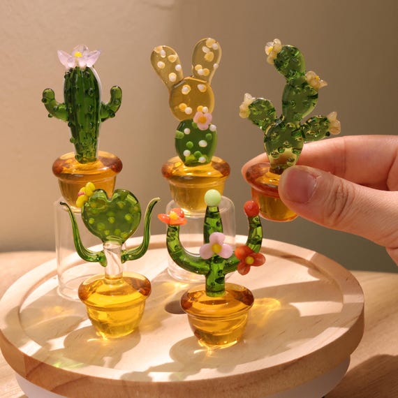 Glas Kaktus Figur mundgeblasene Pflanze, handgefertigte Glastopfpflanzen, Mini Glas Sukkulente, künstliche Pflanze, Geschenk für sie