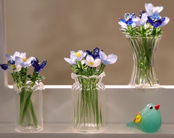 Glass Flower Sculpture, Hand Blown Spring Flower, Glass Flower Bouquet, Home Decor, Personalized Gifts, Gift For Her, Blue Flowers