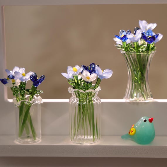 Glass Flower Sculpture, Hand Blown Spring Flower, Glass Flower Bouquet, Home Decor, Personalized Gifts, Gift For Her, Blue Flowers
