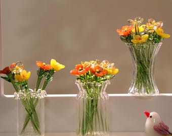 Glass Flower Sculpture, Hand Blown Spring Flower, Glass Flower Bouquet, Home Decor, Personalized Gifts, Gift For Her, Yellow Flowers