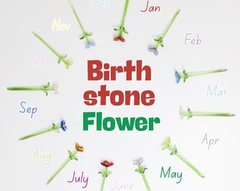 Glass Birth stone Flower, Birth Flower Gift, Hand Blown Spring Flower, Glass Flower Bouquet, Personalized Gifts, Gift For Her, Birthday Gift