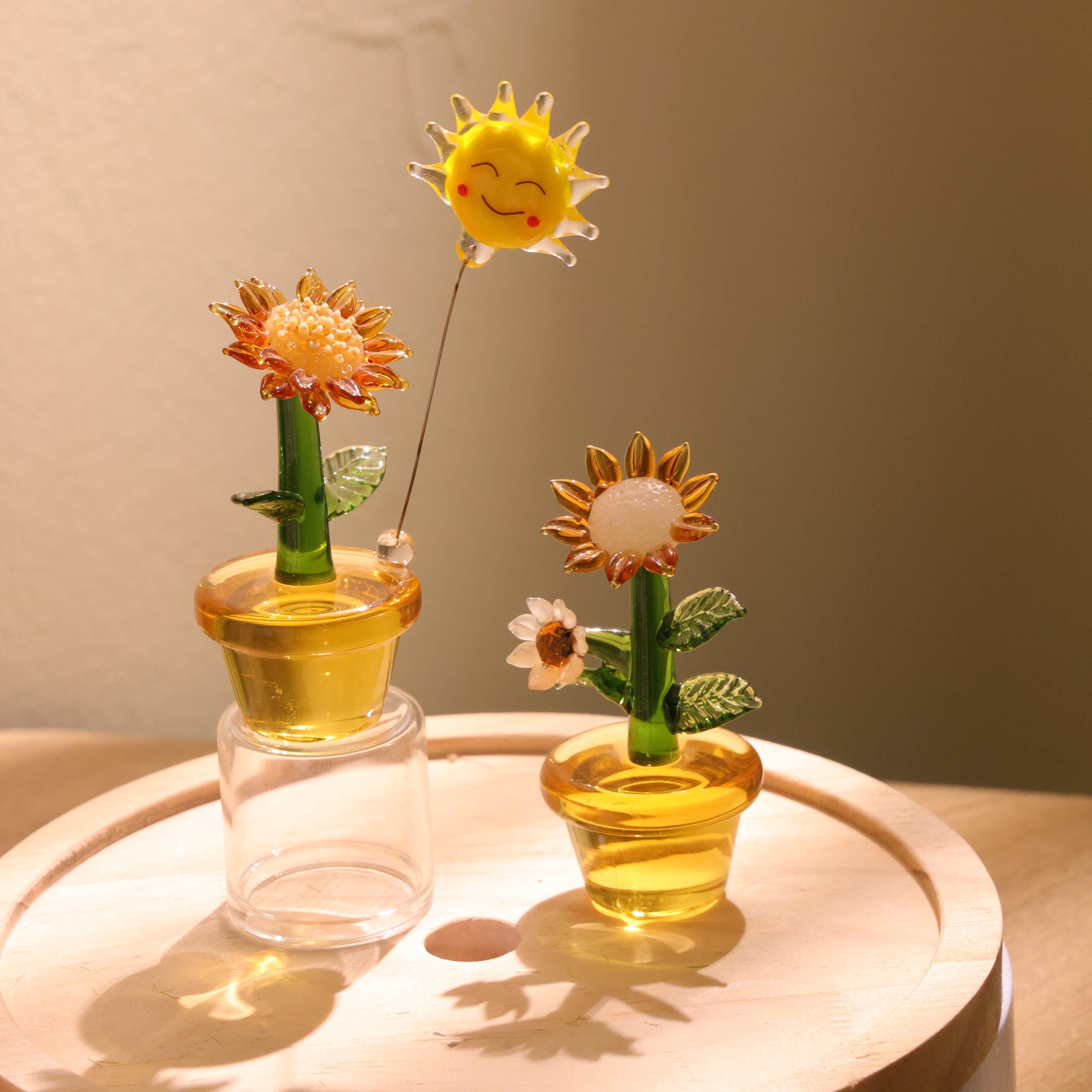 ひまわり　ガラス細工　ミニチュア ミニチュア ガラス細工 花 植物 ディスプレイ用品 グラススクエア