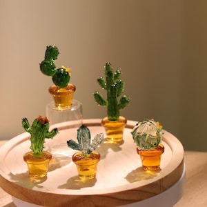 Glass Cactus Figurine, Hand Blown Plant, Handmade Glass Potted Plants, Mini Glass Succulent, Artificial Plant, Gift for Mom & Friends