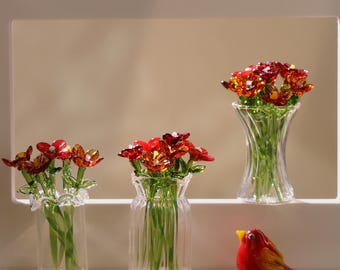 Glass Flower Sculpture, Hand Blown Spring Flower, Glass Flower Bouquet, Home Decor, Personalized Gifts, Gift For Her, Red Flowers