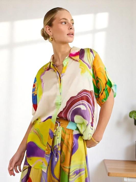 Silk Chiffon Boho Floral Print Two Piece Set For Summer Lightweight Sheer Top And Skirt main image 1