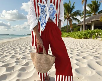 Chic Women’s Co-Ord Outfit – Fashionable Printed Shirt and Loose Wide-Leg Trousers Set