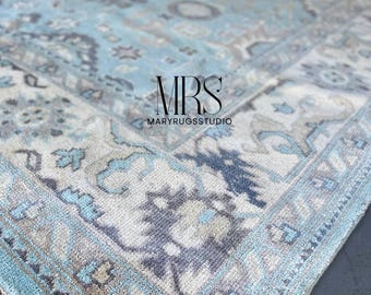 Handwoven Wool Oushak Rug | Vintage Turkish Floral Area Carpet