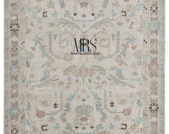 Handmade Wool Oushak Rug | Vintage Turkish Oriental Carpet