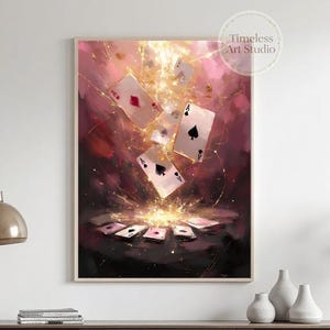 Arte de parede de pôquer | Decoração de parede de cassino | Pintura abstrata de pôquer | Arte de jogo de cartas de Las Vegas | Decoração de jogo de caverna do homem | Impressão de pôquer de apostas altas