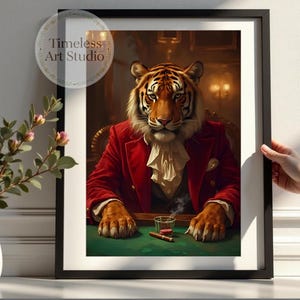 Regal Tiger Poker Wall Art | Man Cave Poker Night Decor | Casino Art | Texas Hold’em Gambling Decor | Card Player Gift | Digital Download