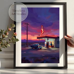 Edward Hopper Print | Gas Station | Realism Wall Art | Vintage Americana Poster | Twilight Scene | Edward Hopper Décor | 1950s Classic Car
