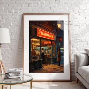 Edward Hopper Print | Vintage 1940s Pharmacy | Hopper Painting Digital Download, American Realism Wall Art, Printable Edward Hopper Poster