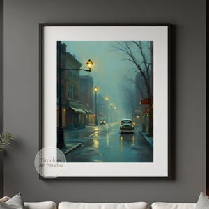 Edward Hopper Style Printable Art, 1940s City Street at Dawn | American Realism Wall Art | Edward Hopper Digital Print | Vintage Urban Art