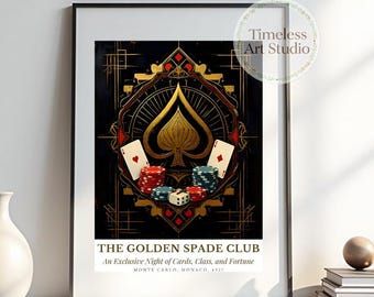 Art Deco Casino Poker Night Print | Vintage Speakeasy Wall Art | 1920s Gambling & Whiskey Bar Decor | Monte Carlo Poster | Digital Download