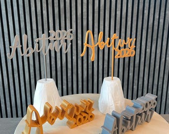 Abi Abitur 2026 Kuchentopper Tortentopper Aufsteller Streudeko Tischdeko | auch Abschluss Schulkind o.ä.  3D Druck - Deko | gold silber bunt