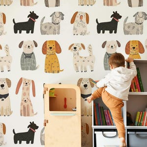 Kids Puppy Wallpaper | Playful Dog Wall Mural | Cute Nursery Decor
