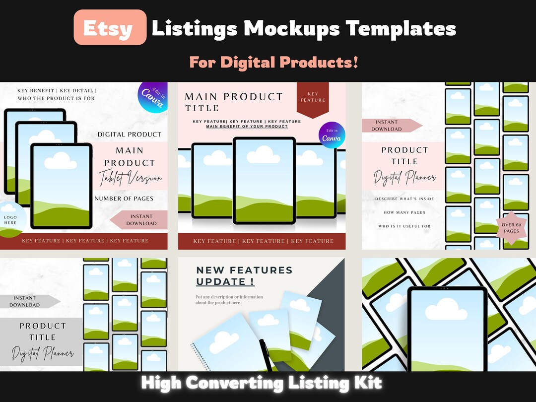 Editable Digital Product Mockup Bundle | Customizable Listing Templates ...