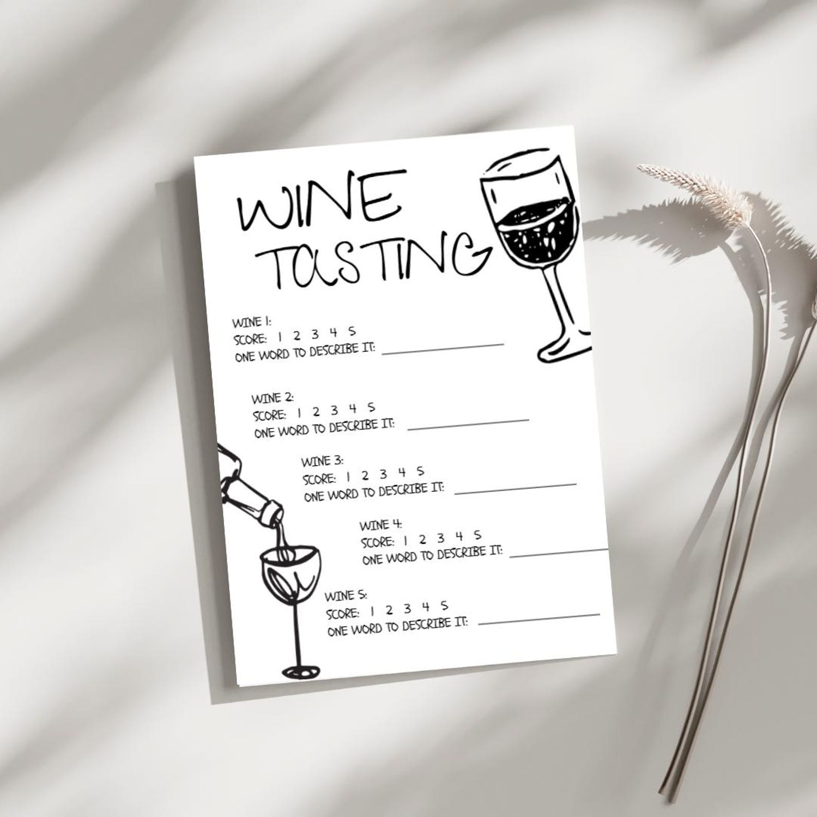 Wine Tasting Sheet | Printable & Fillable PDF | Wine Party Scorecard ...
