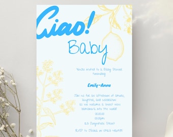 Ciao Baby Invitation - Lemon Themed Baby Shower | Italian-Inspired Printable Invite | Editable Template | Instant Download