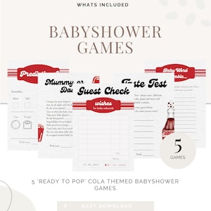 Ready to Pop Baby Shower Games - Cola Theme | Editable Digital Download | Set of 5 Printable Games | Instant Download