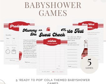 Ready to Pop Baby Shower Games - Cola Theme | Editable Digital Download | Set of 5 Printable Games | Instant Download