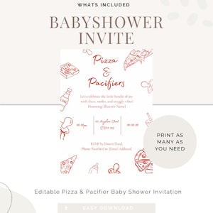 Pizza & Pacifiers Baby Shower Invitation | Editable Template | Printable Baby Shower Invite | Instant Download