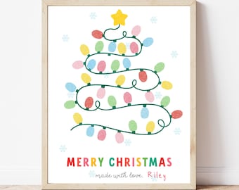 Christmas Tree Fingerprint Craft - Digital Download, Christmas Tree Light Craft for Kids, Christmas Art Keepsake