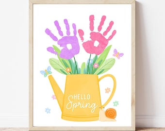 Manualidad de primavera con huellas de manos - Descarga digital, Manualidad de primavera, Arte imprimible con huellas de manos para niños, Actividad de primavera para el aula