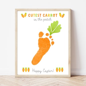 Cutest Carrot Footprint Craft - Digital Download, Printable Easter Craft, Carrot Footprint Template, Easter Handprint Art for Toddlers