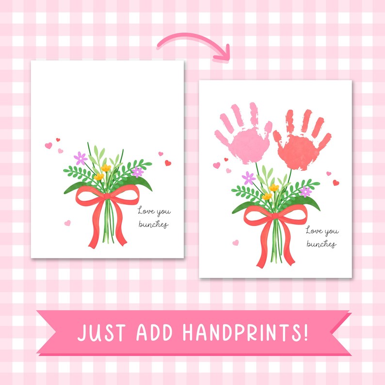 Valentine Flower Bouquet Handprint Craft Digital Download, Printable